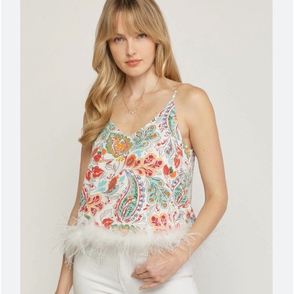 entro Tops - Anthropologie Entro satin Feathered paisley Tank Size L New